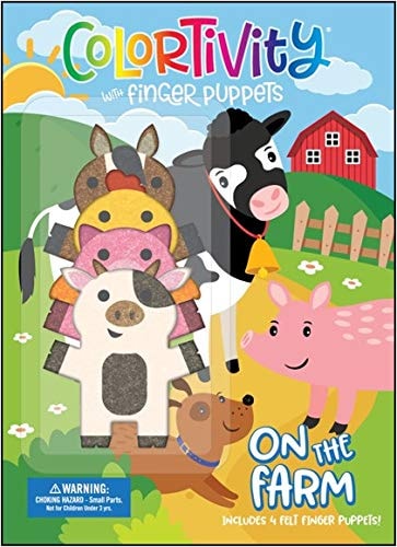 On The Farm Coloring And Activity Book-Includes 4 Felt Finger Puppets